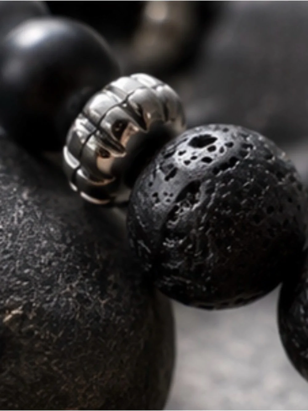 Handmade Women’s Black Lava Stone Cross Bracelet Gothic Alt.